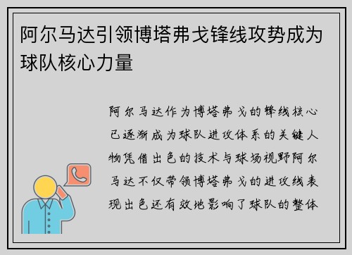 阿尔马达引领博塔弗戈锋线攻势成为球队核心力量 阿尔马达引领博塔弗戈锋线攻势成为球队核心力量